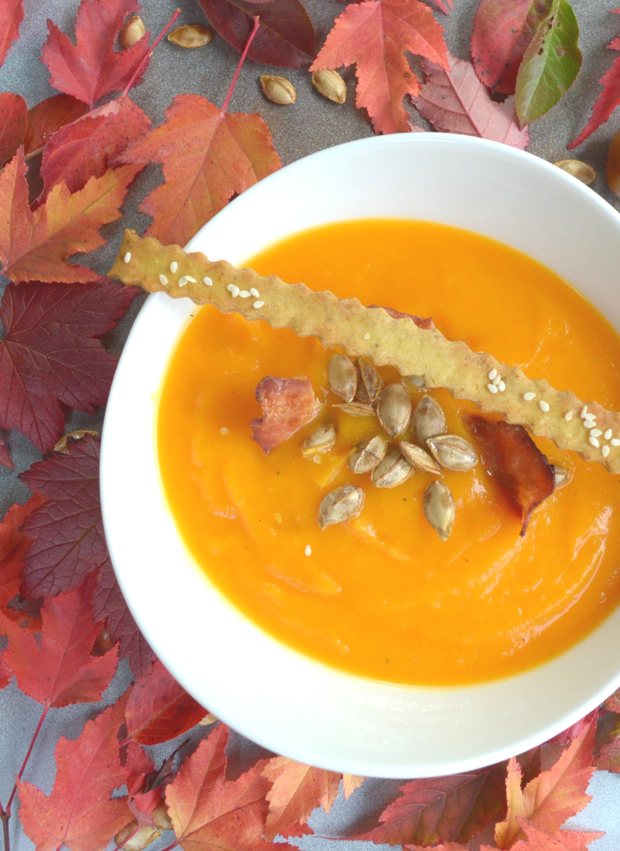 Roasted Butternut Squash Soup With Bacon Chips Chocolate Quinoa